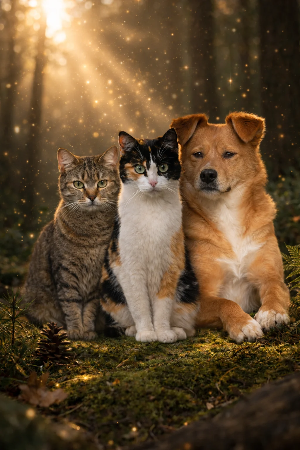 Aya, Sonic and Lisa together in a warm forest light